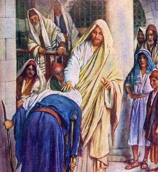 Image result for Rồi Người đặt tay trên bà, tức khắc bà đứng thẳng lên được và tôn vinh Thiên Chúa. (Luca 13,13) 